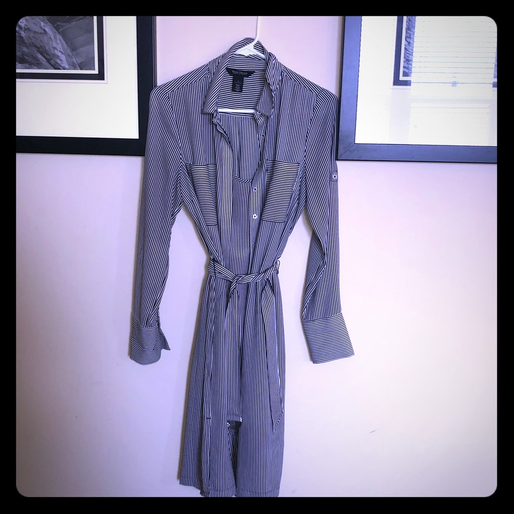 Belted striped shirt dress